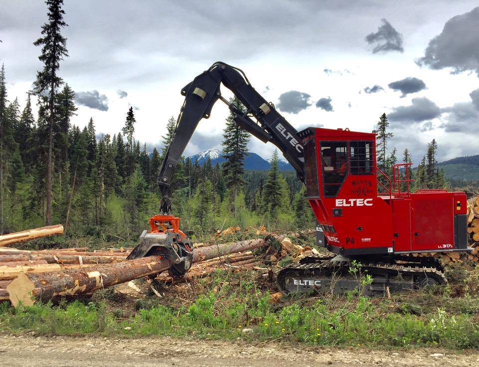 Eltec log loader moving logs in the forest