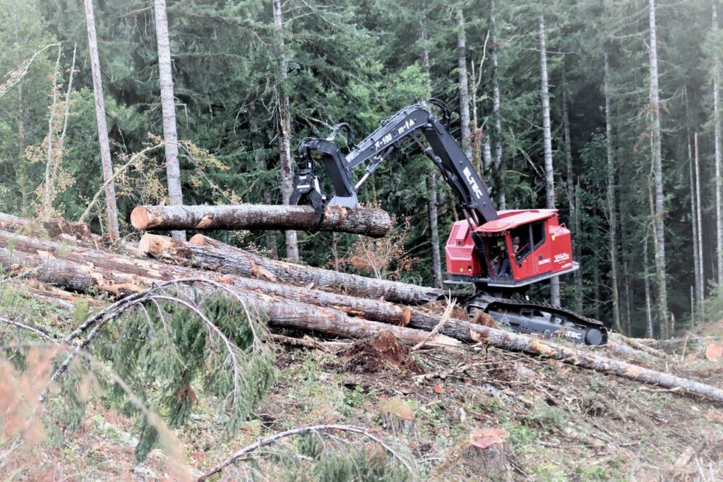 ELTEC Shovel loader moving logs in a forest